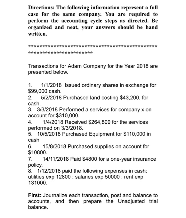  Directions: The following information represent a full case for the same