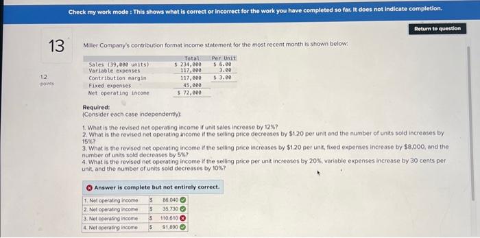 i only need the one incprrect net operating income :) Miller Company's