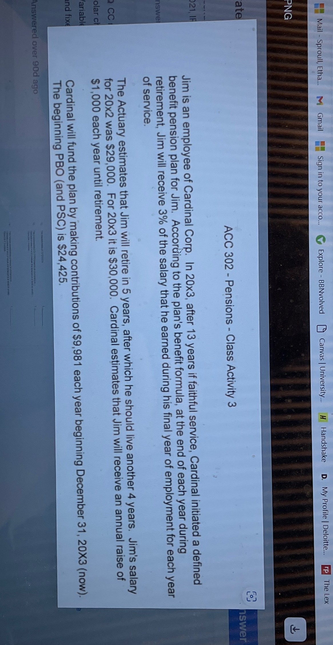  ACC 302- Pensions - Class Activity 3 Jim is an employee