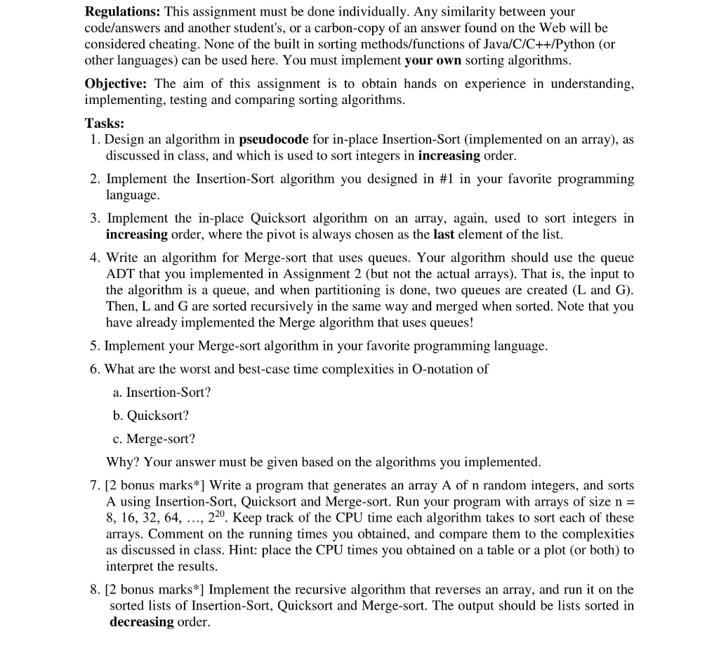  Use Java please!!!!!!! Regulations: This assignment must be done individually. Any