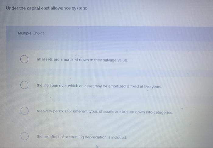  Under the capital cost allowance system Multiple Choice all assets are