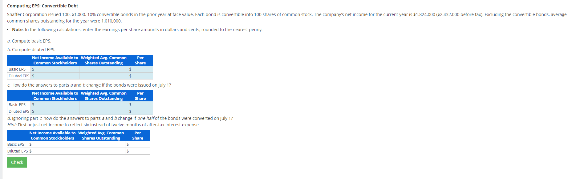 Computing EPS: Convertible Debt common shares outstanding for the year were