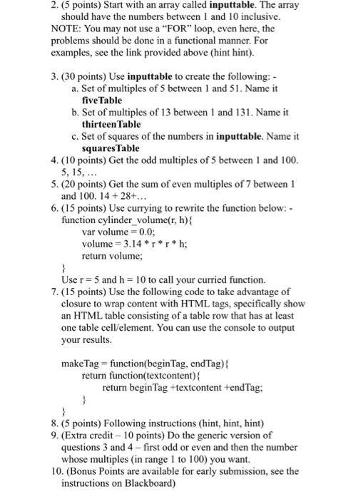  Use Java Script 2. (5 points) Start with an array called