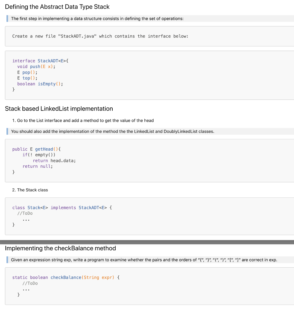 Stack based LinkedList implementation 1. Go to the List interface and
