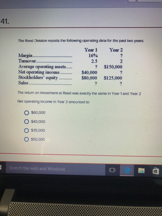  The Reed Division reports the following operating data for the past