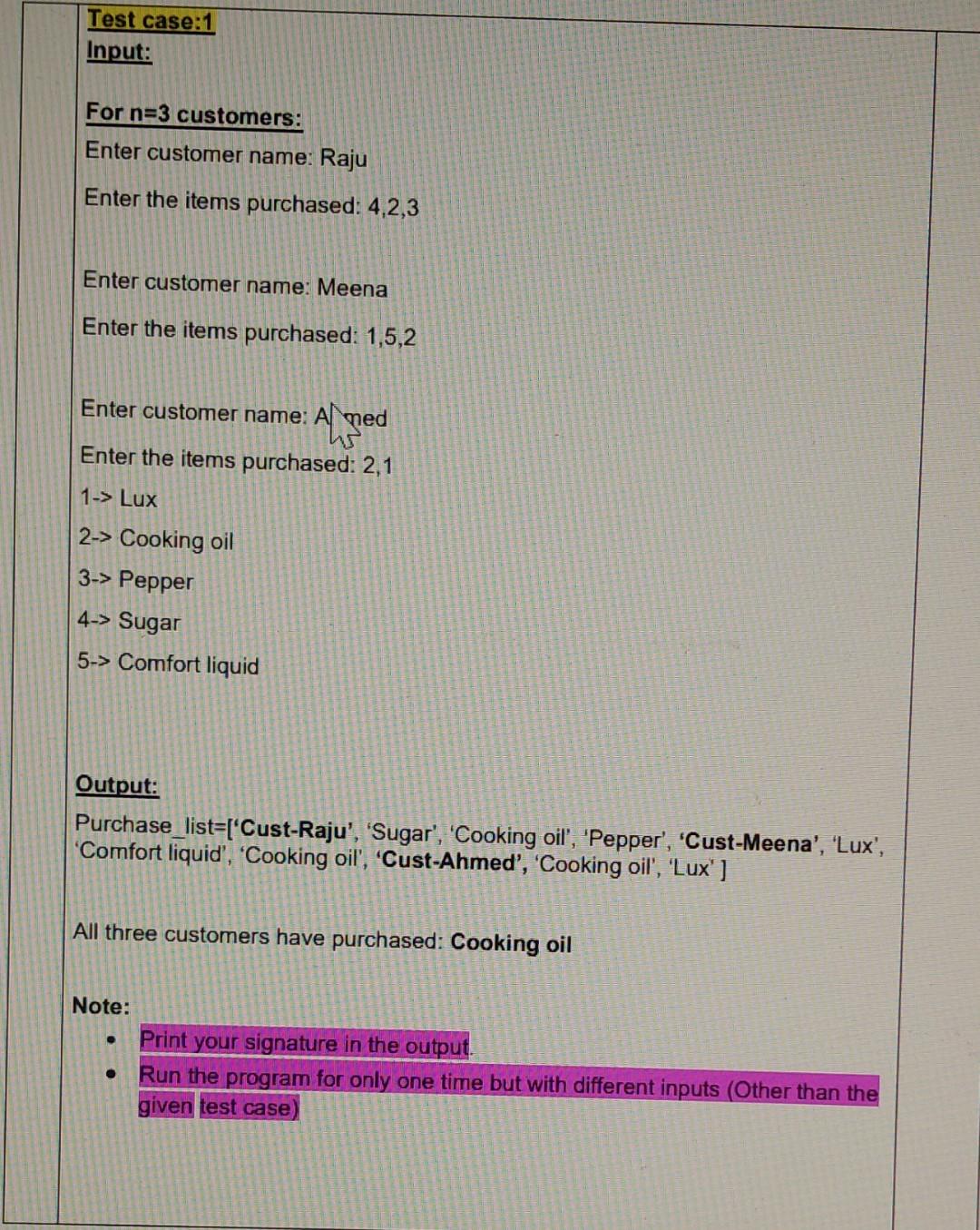 a simple super-market application with the following requirements. Item codes and Description