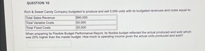  When preparing its Flexible Budget Performance Report, its flexible budget reflected
