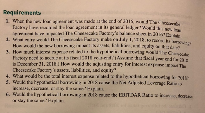 ratios for a company in the restau rant industry) Note: This case