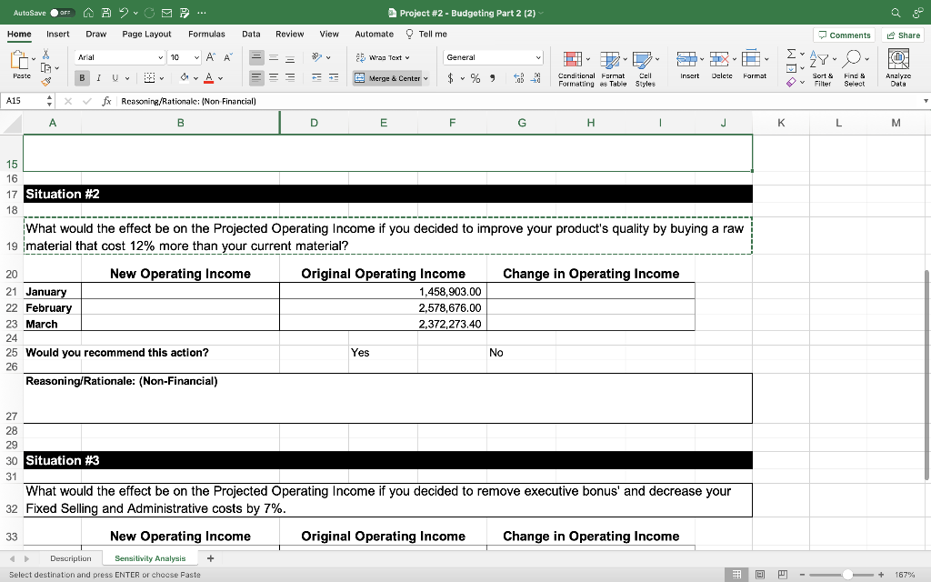  Situation #2 What would the effect be on the Projected Operating