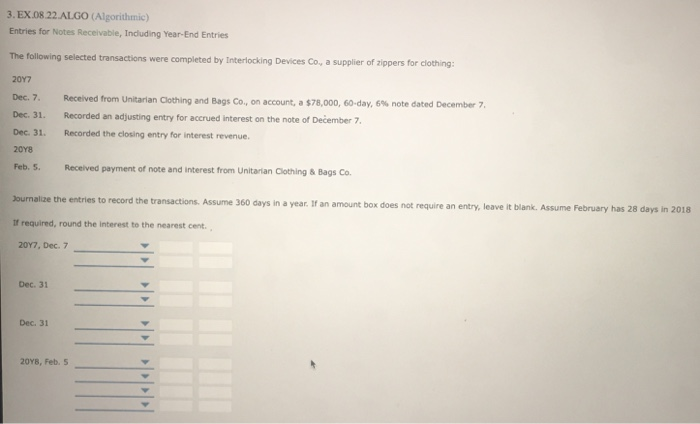  3. EX.08 22.ALGO (Algorithmic) Entries for Notes Receivable, including Year-End Entries