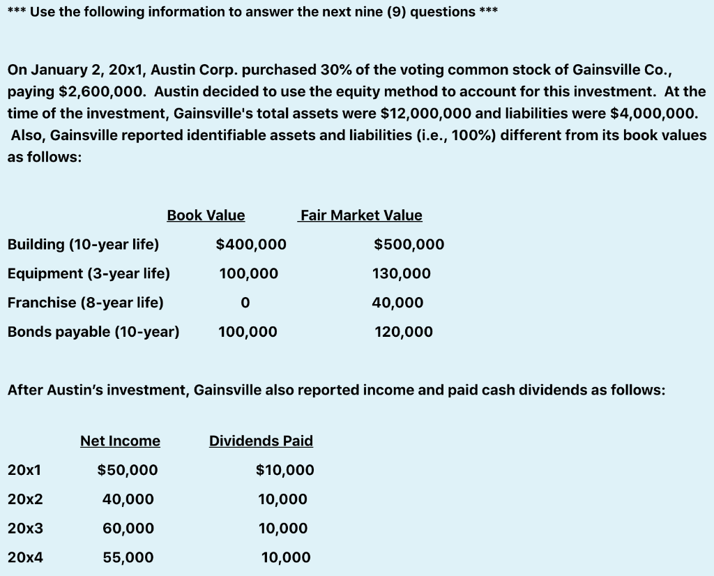please help now will rate *** Use the following information to