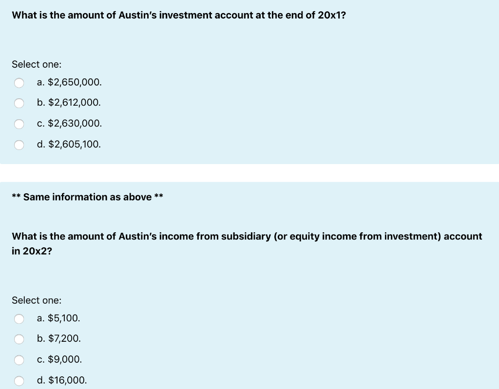 $2,600,000. Austin decided to use the equity method to account for this