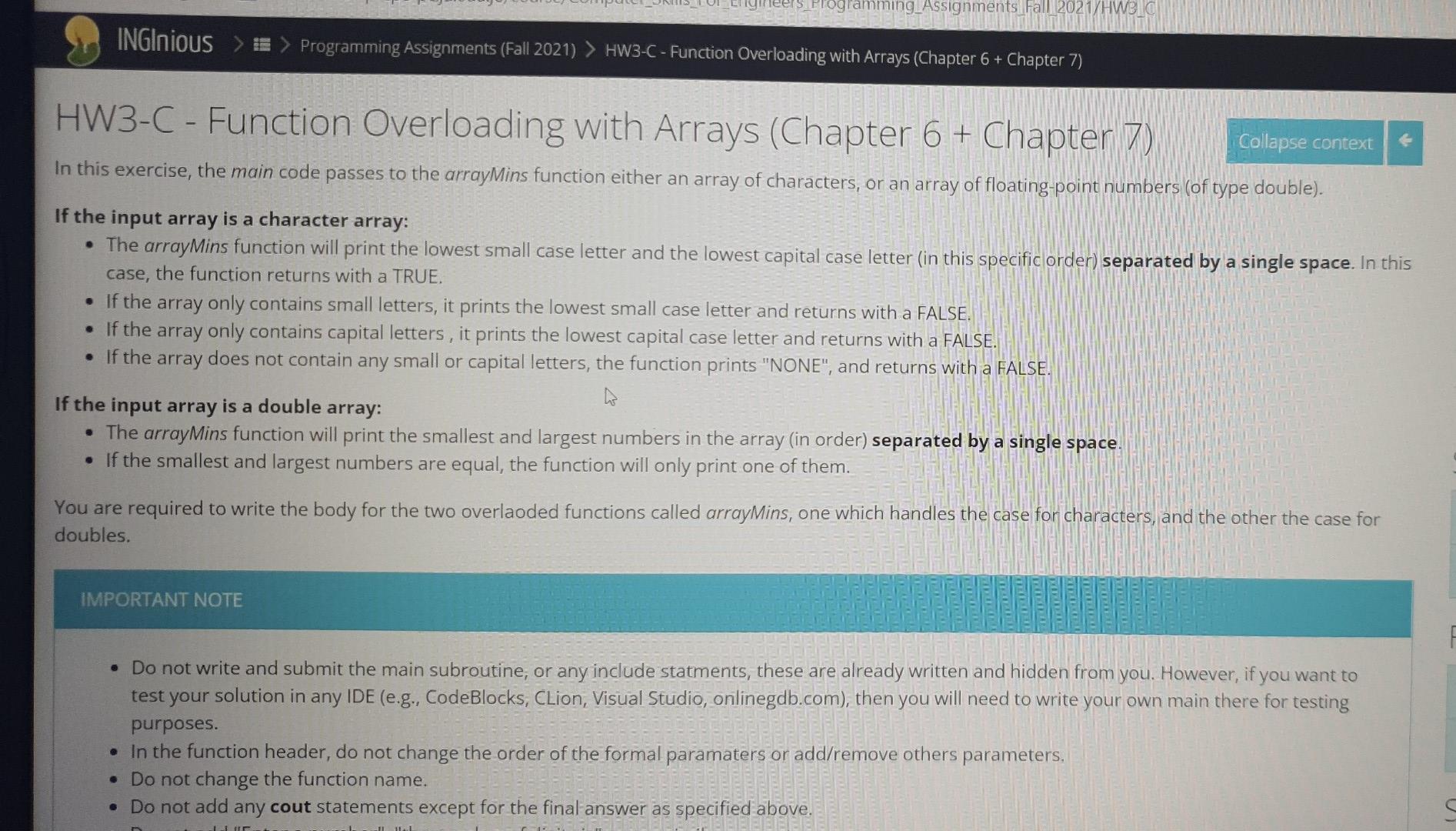  gramming Assignments Fall 2021/HWEI INGInious > > Programming Assignments (Fall 2021)