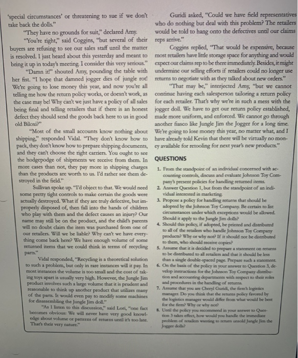 retailers 1. 2. Finished dolls in various warehouses 3. Unassembled components and