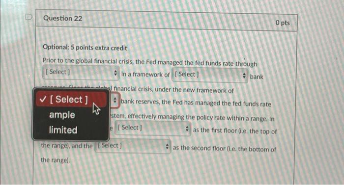 financial crisis, under the new framework of (Select) bank reserves, the Fed