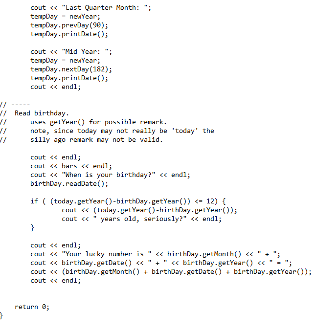 decrement the current class date one day, changing month and or year