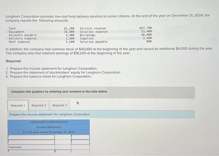 10. i need help please 1. Prepare the income statement for Longhorn