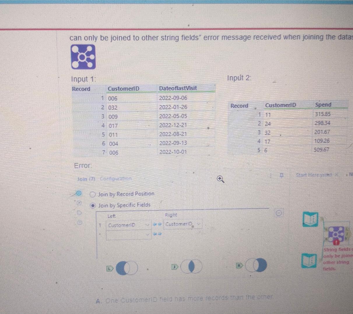  can only be joined to other string fields" error message received
