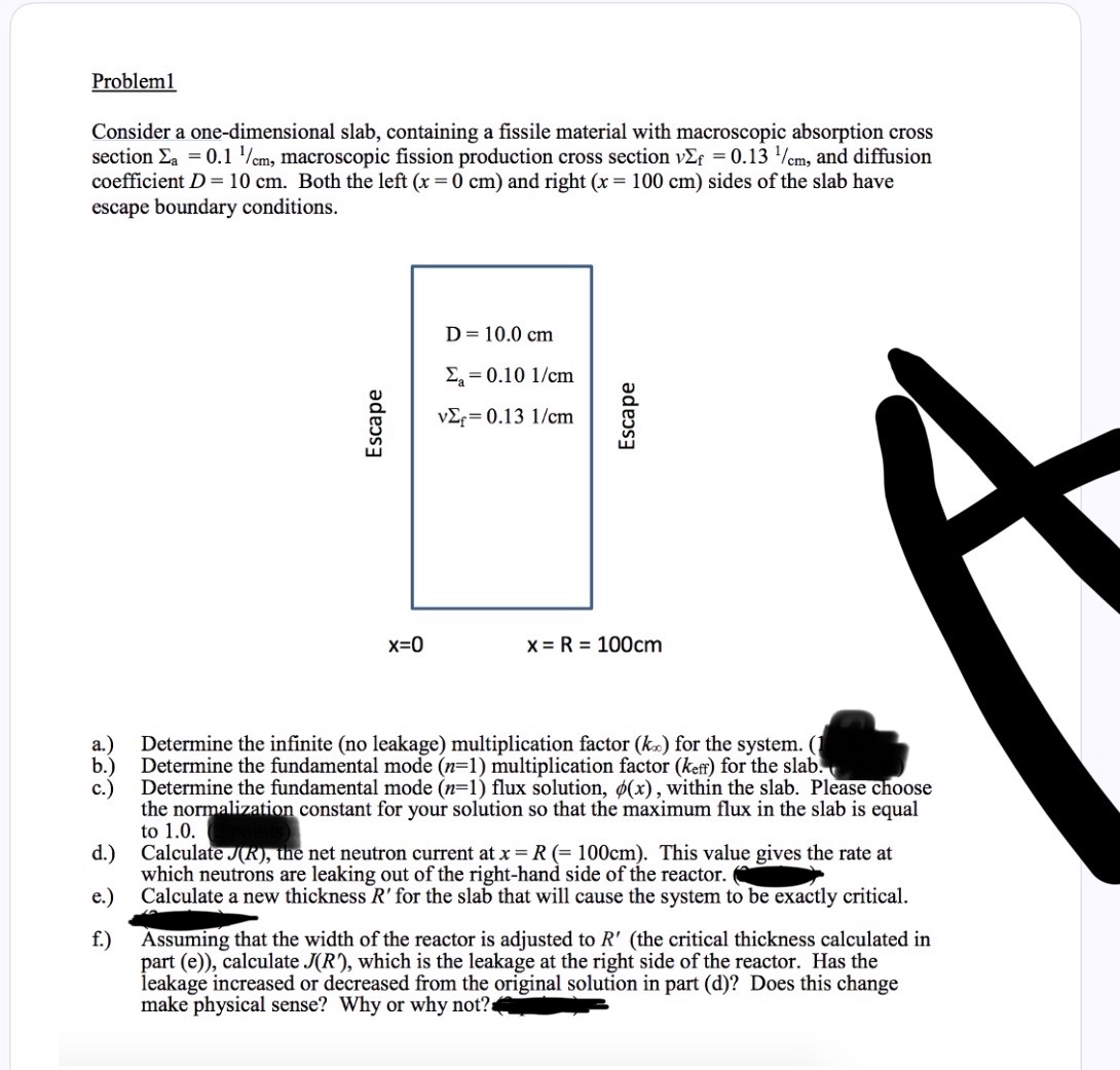  Problem1 Consider a one-dimensional slab, containing a fissile material with macroscopic