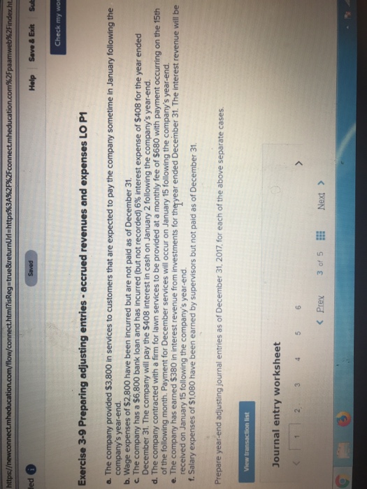  https:/ /connect.html?isRege true&returnUrl=https%3A%2F%2Fconnect.mheduca Exercise 3-9 Preparing adjusting entries accrued revenues and