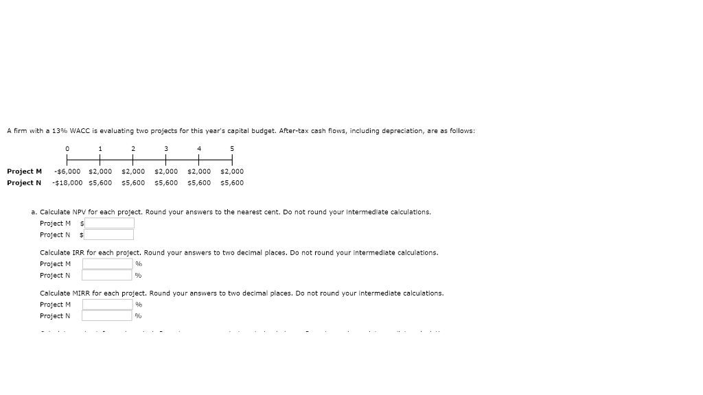 A firm with a 13% WACC is evaluating two projects for