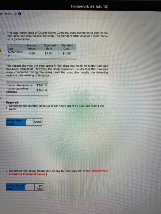  Homework #8 (ch. 10) ork #8 (ch. 10) The auto repair