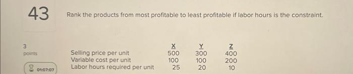 provided the following information: Lore's break-even point in units is: Rank the