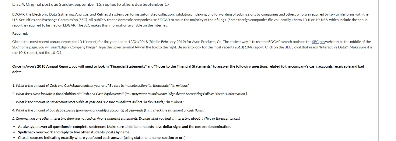  Please answer questions, i dont understand Disc 4: Original post due