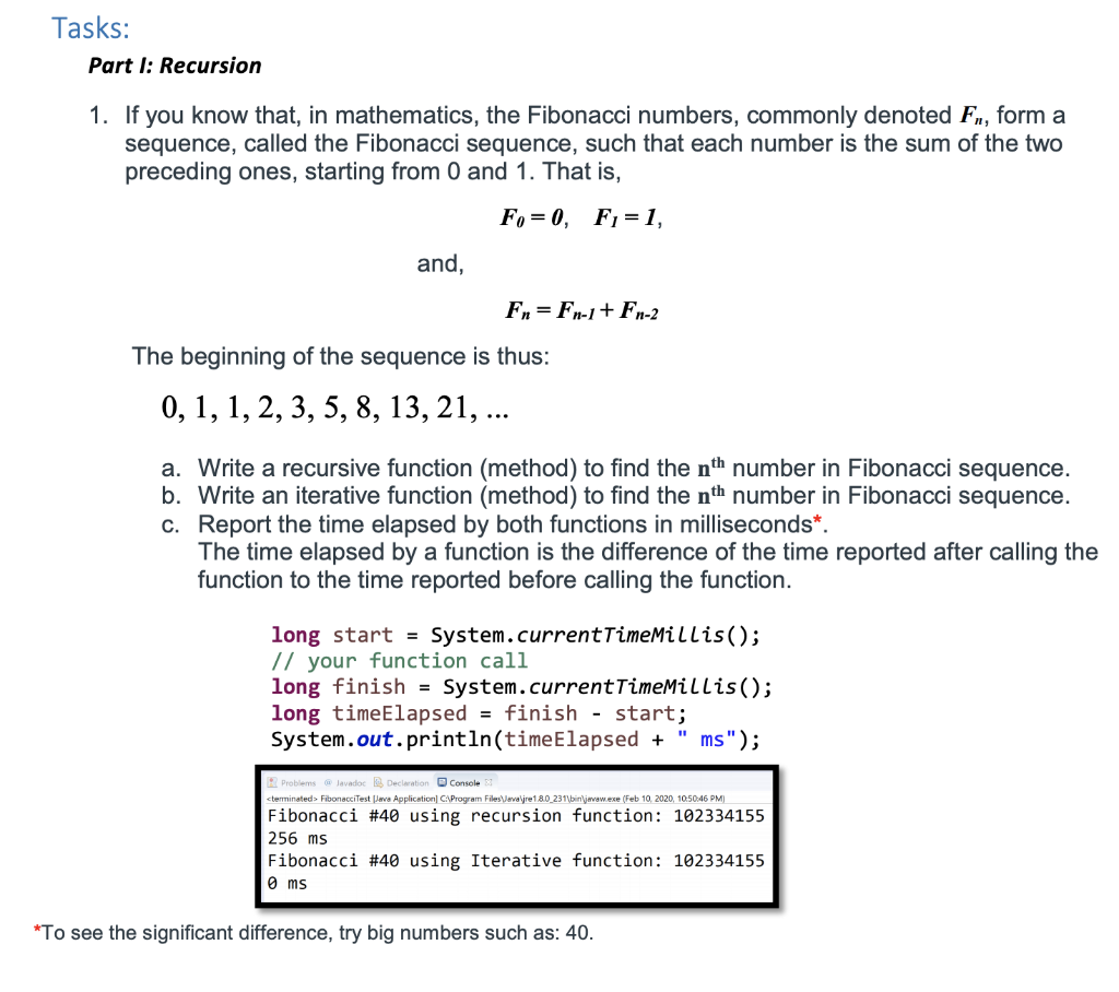  Java Programming Tasks: Part I: Recursion 1. If you know that,