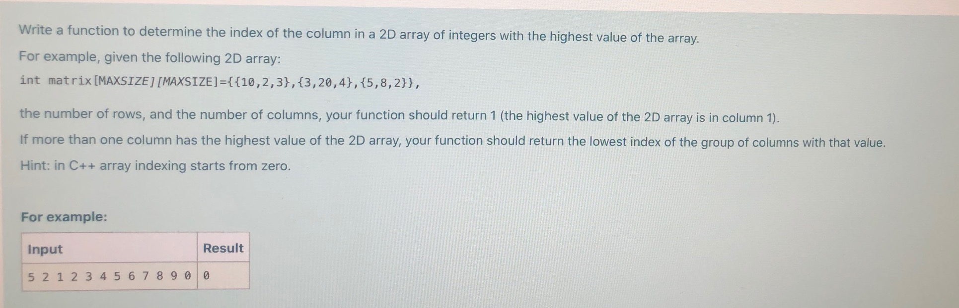 Write a function to determine the index of the column in