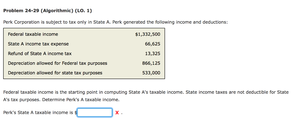 Problem 24-29 (Algorithmic) (LO. 1) Perk Corporation is subject to tax