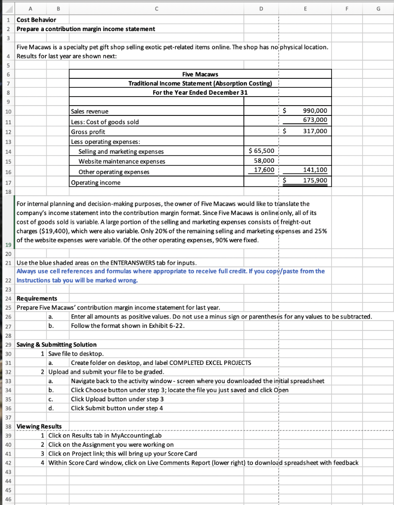  A B D E F G 1 Cost Behavior 2 Prepare