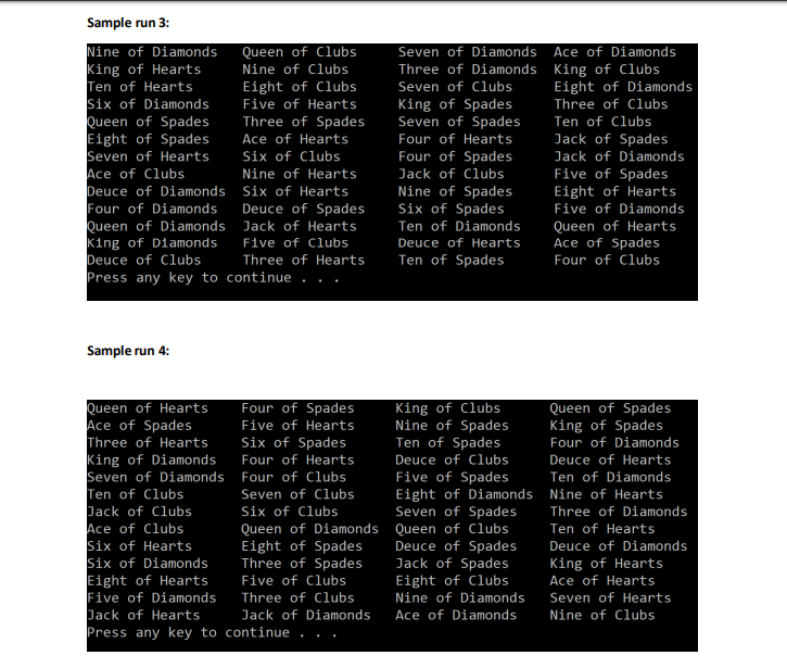 (class specification file) Card.cpp (class implementation file) DeckOfCards.h (class specification file) DeckOfCards.cpp