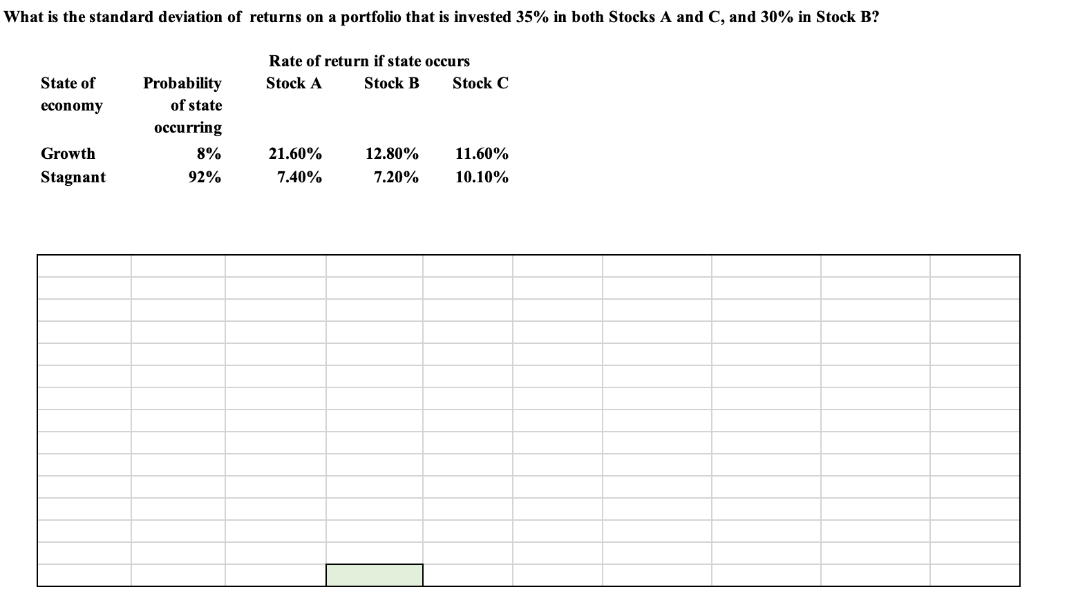 Please solve in excel using an excel formula. What is the
