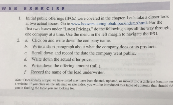  WEB EXERCIS E Initial public offerings (IPOs) were covered in the
