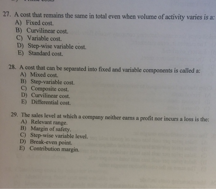  A cost that remains the same in total even when volume