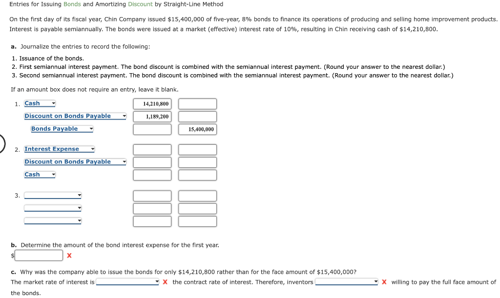 Entries for Issuing Bonds and Amortizing Discount by Straight-Line Method On