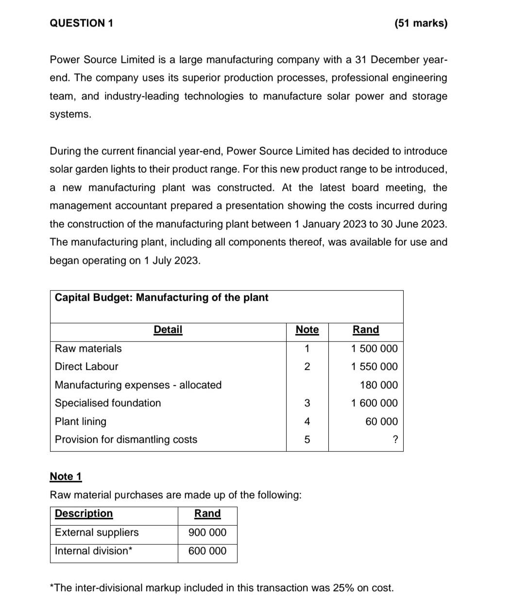 Prepare questions 1.1 to 1.8. Show all calculations Note 2 Direct