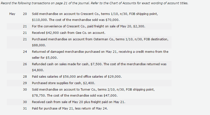 balance Instructions Palisade Creek Co. is a merchandising business that uses the