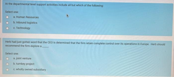  At the departmental level support activities include all but which of