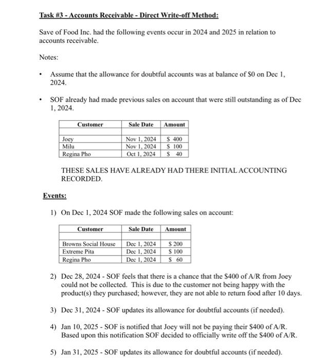  Task \#3 - Accounts Receivable - Direct Write-off Method: Save of