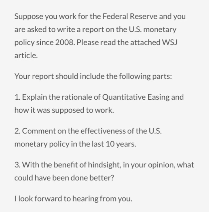  Please just do question 1 Suppose you work for the Federal