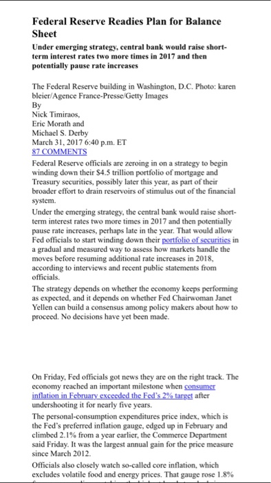 Reserve and you are asked to write a report on the U.S.