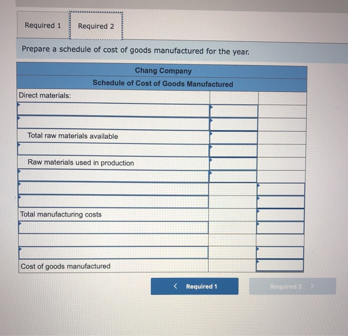 activities of Chang Company during the just completed year: Manufacturing overhead costs