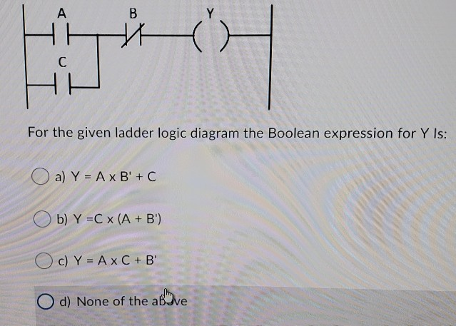  For the given ladder logic diagram the Boolean expression for Y