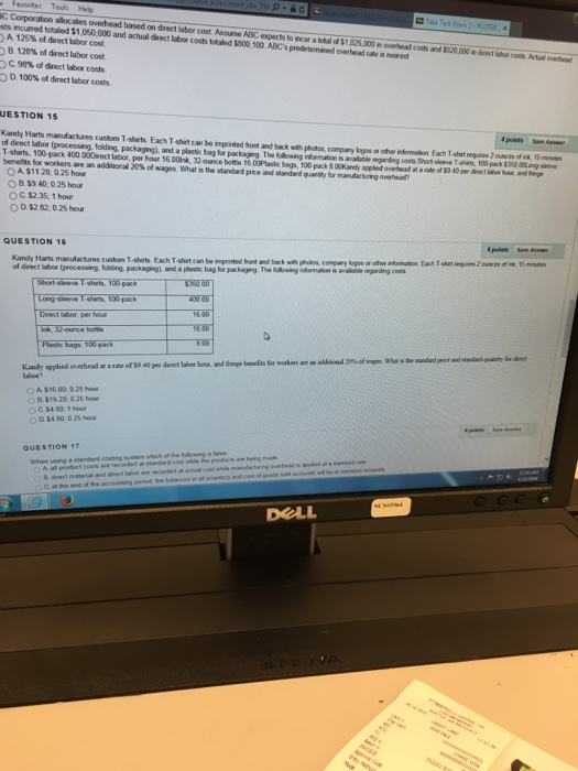  Need help with 15 and 16!!! ABC Corporation allocates overhead based