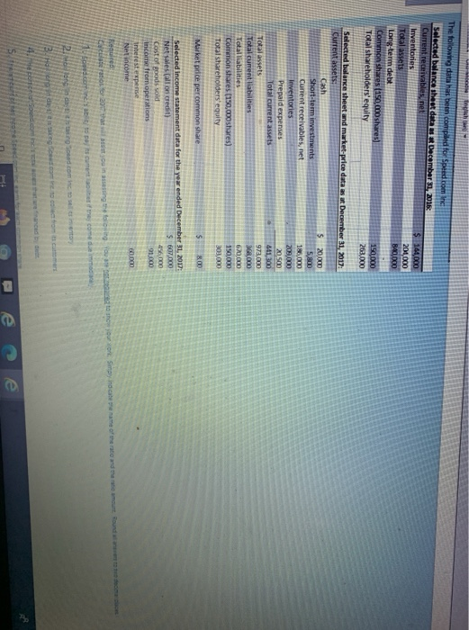  $ The following data asb en compiled for Speedcom Inc Selected