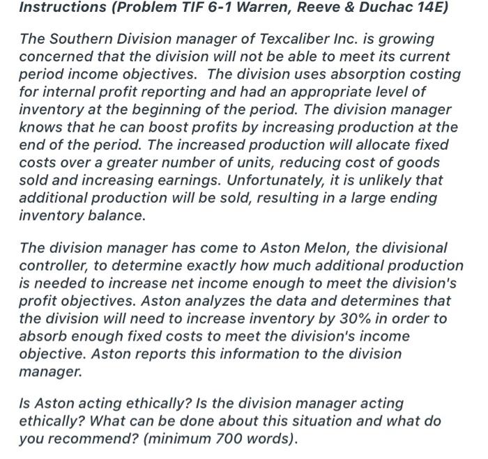  Instructions (Problem TIF 6-1 Warren, Reeve & Duchac 14E) The Southern