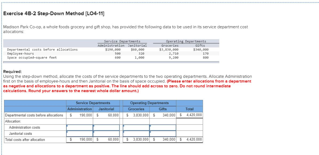  Exercise 4B-2 Step-Down Methd L04-11] Madison Park Co-op, a whole foods