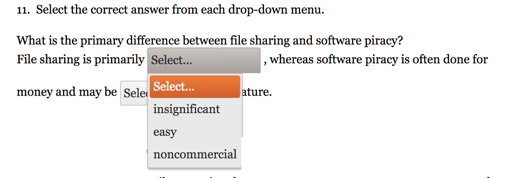  11. Select the correct answer from each drop-down menu. What is